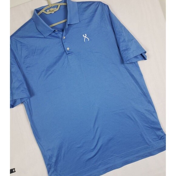 Peter Millar Crown Polo Shirt XL Solid Blue Short Sleeves Cotton Golf Shirt - Picture 2 of 10